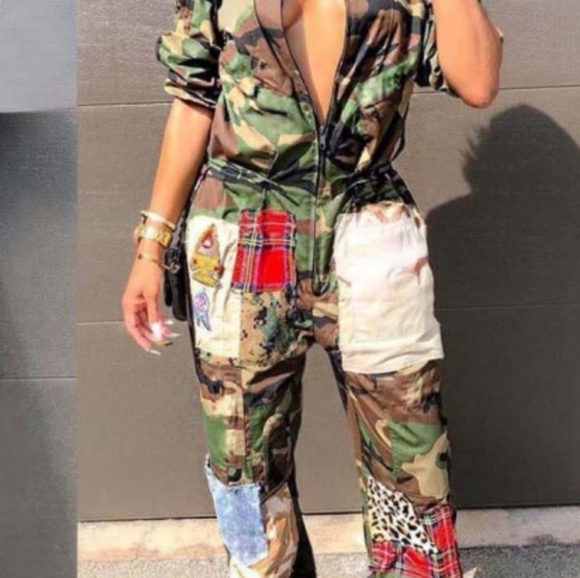 Camouflage w Patchwork Jumpsuit - Picture 1 of 2